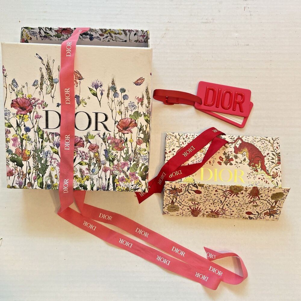 Authentic Christian Dior Lot Empty Floral Gift Box 8.5” Lunar Bag Luggage Tag
